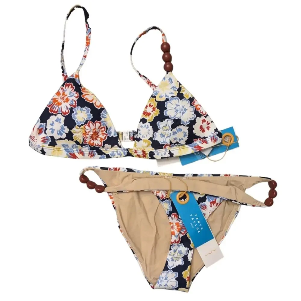 NWT Tanya Taylor Tia Navy‎ Floral Print Bikini size S